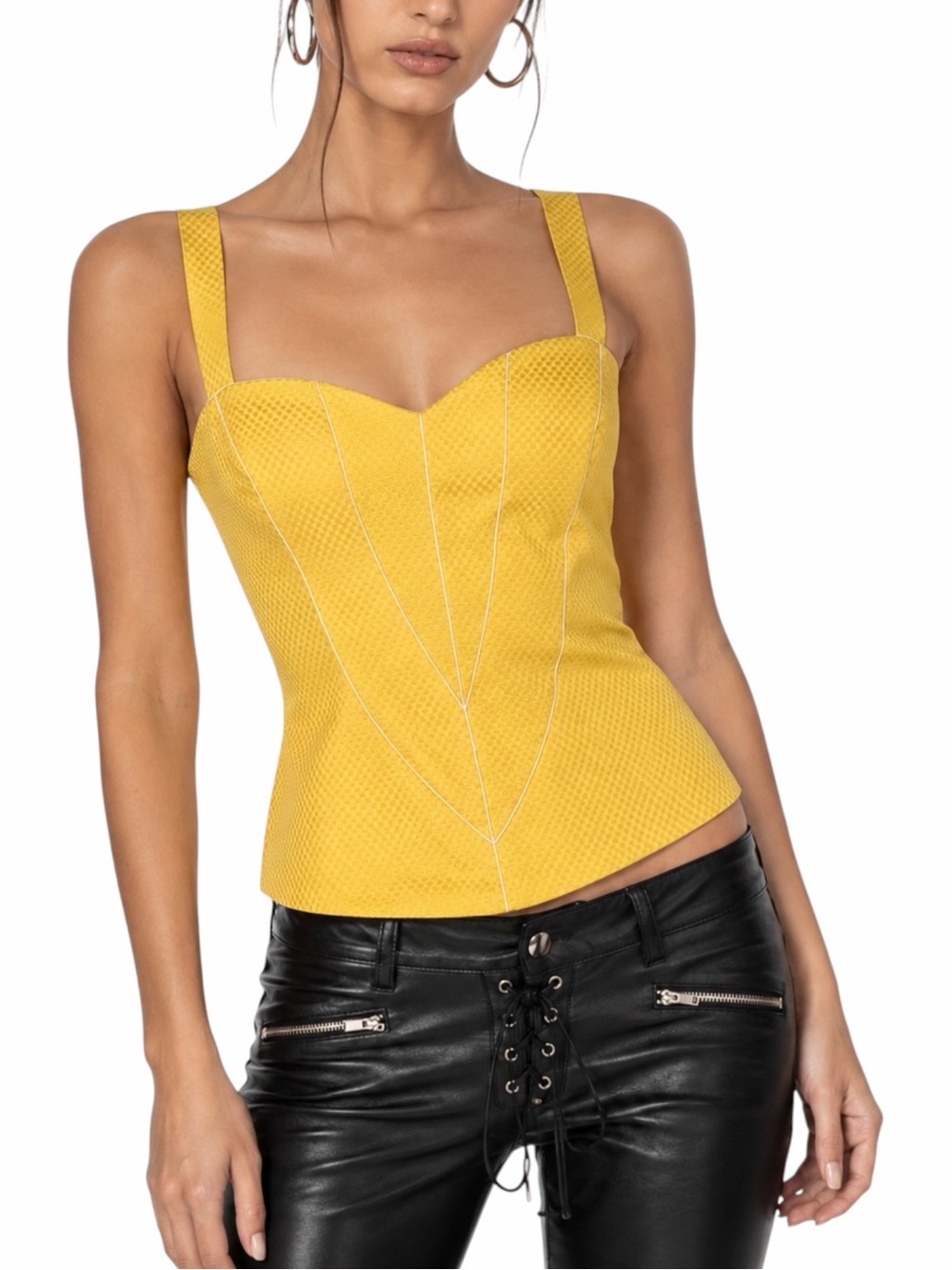 Vintage Christian Dior Yellow Jacquard Cotton Corset Bustier Top